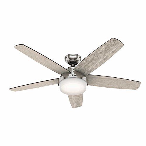  Hunter Fan 54 Contemporary Ceiling Fan in Brushed Nickel with Cased White LED Light Kit and Remote - Gray Reversible Blades