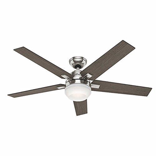  Hunter Apex 54 Contemporary Design in Brushed Nickel Ceiling Fan with White Frosted Glass Cased Led, Features 5 Reversible GreyWalnut Blades and Reversible Motor, Handheld Remote