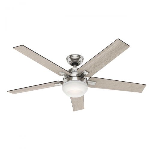  Hunter Apex 54 Contemporary Design in Brushed Nickel Ceiling Fan with White Frosted Glass Cased Led, Features 5 Reversible GreyWalnut Blades and Reversible Motor, Handheld Remote