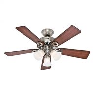 Hunter Ridgefield II 44-in Brushed Nickel Indoor Downrod Or Close Mount Ceiling Fan with Light Kit