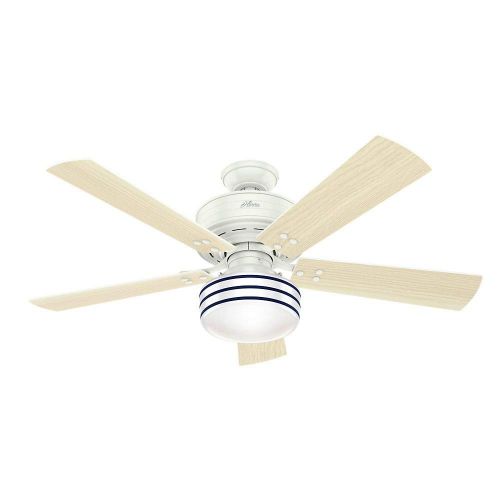  Hunter 55077 Cedar Key 52 Outdoor Ceiling Fan with LED Light & Remote, Fresh White