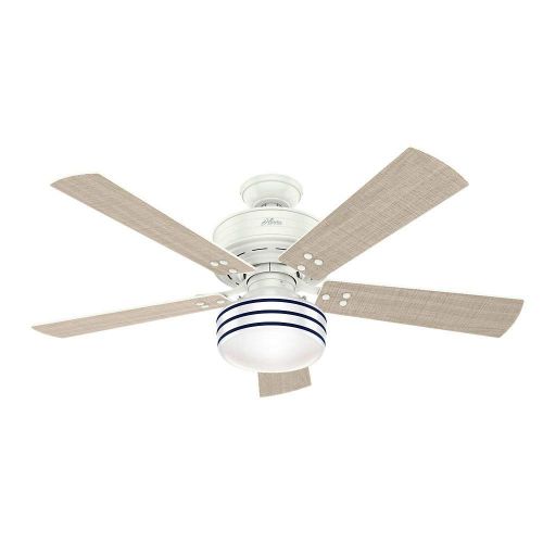  Hunter 55077 Cedar Key 52 Outdoor Ceiling Fan with LED Light & Remote, Fresh White