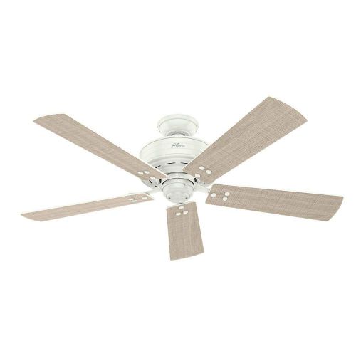  Hunter 55077 Cedar Key 52 Outdoor Ceiling Fan with LED Light & Remote, Fresh White