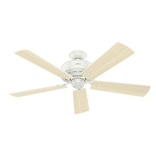  Hunter 55077 Cedar Key 52 Outdoor Ceiling Fan with LED Light & Remote, Fresh White