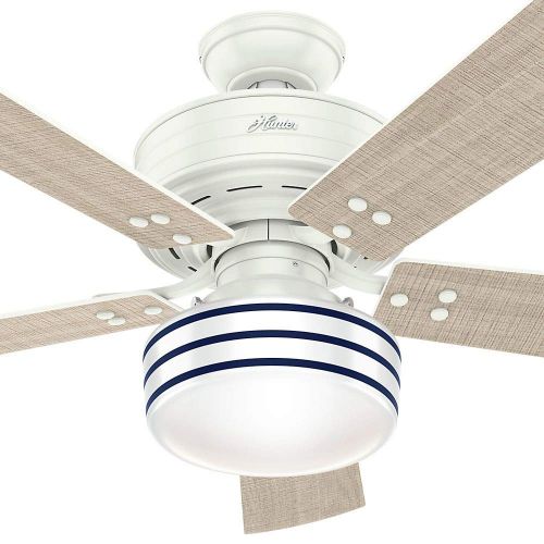  Hunter 55077 Cedar Key 52 Outdoor Ceiling Fan with LED Light & Remote, Fresh White