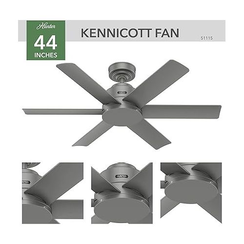  Hunter Fan Company, 51115, 44 inch Kennicott Matte Silver Indoor / Outdoor Ceiling Fan and Wall Control