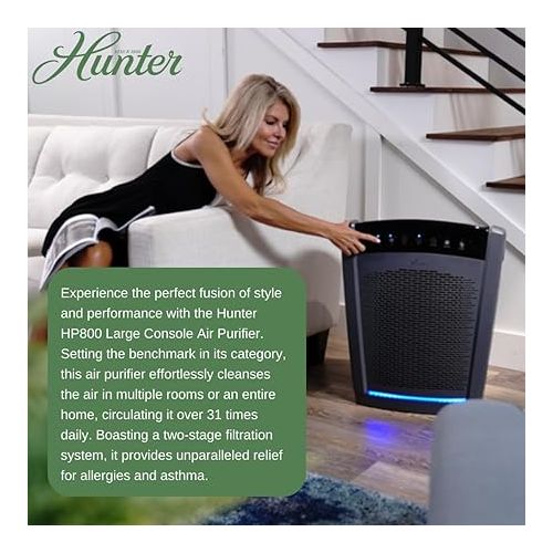  Hunter HP800 Multi-Room Whole Home Console Air Purifier with True HEPA Filter, Multiple Fan Speeds, Cleans 550 sq ft per hour, Removes Odors, Allergens, Smoke, Dust, Mold, VOCs, Black