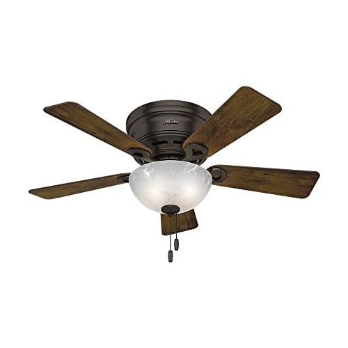  [아마존베스트]Hunter Haskell Indoor Low Profile Ceiling Fan with LED Light and Pull Chain Control, 42, Premier Bronze