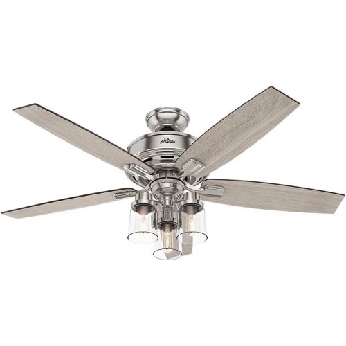  [아마존베스트]HUNTER 54190 Bennett Indoor Ceiling Fan with LED Light and Remote Control, 52, Brushed Nickel