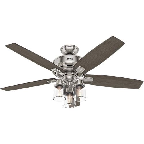  [아마존베스트]HUNTER 54190 Bennett Indoor Ceiling Fan with LED Light and Remote Control, 52, Brushed Nickel