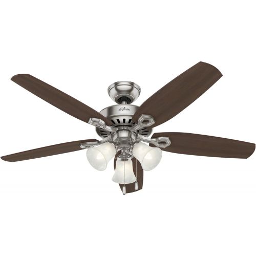  [아마존베스트]HUNTER 53237 Builder Plus Indoor Ceiling Fan with LED Lights and Pull Chain Control, 52, Brushed Nickel