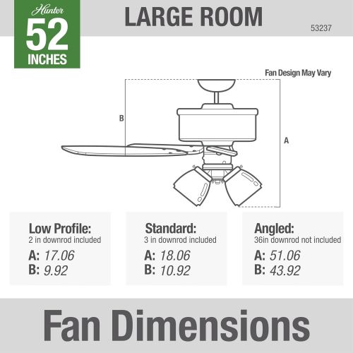  [아마존베스트]HUNTER 53237 Builder Plus Indoor Ceiling Fan with LED Lights and Pull Chain Control, 52, Brushed Nickel