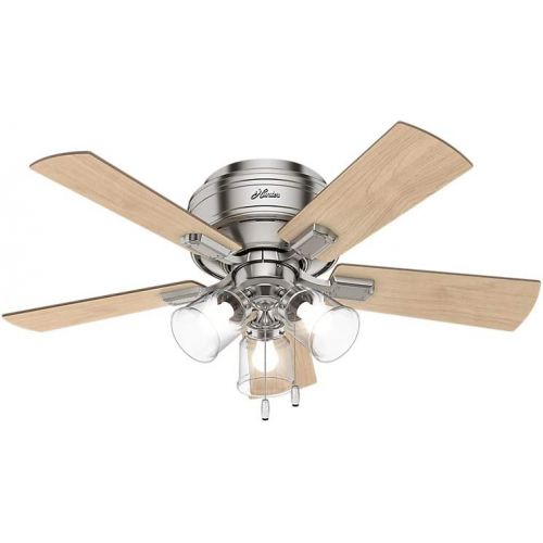  [아마존베스트]HUNTER 52154 Crestfield Indoor Low Profile Ceiling Fan with LED Light and Pull Chain Control, 42, Brushed Nickel