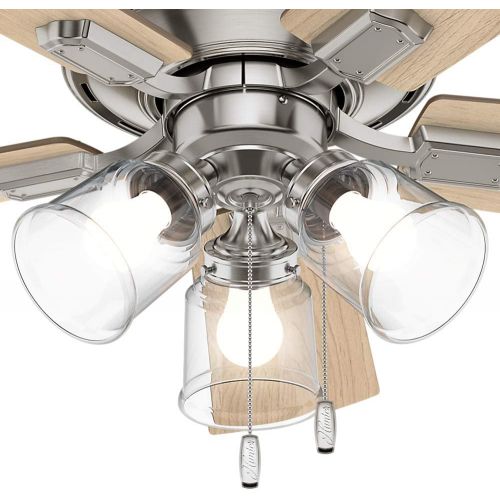  [아마존베스트]HUNTER 52154 Crestfield Indoor Low Profile Ceiling Fan with LED Light and Pull Chain Control, 42, Brushed Nickel