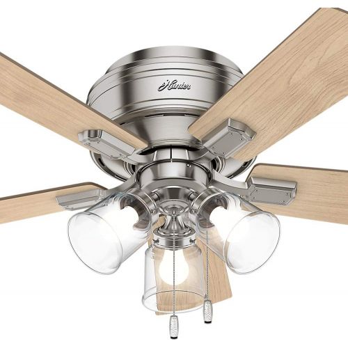  [아마존베스트]HUNTER 52154 Crestfield Indoor Low Profile Ceiling Fan with LED Light and Pull Chain Control, 42, Brushed Nickel