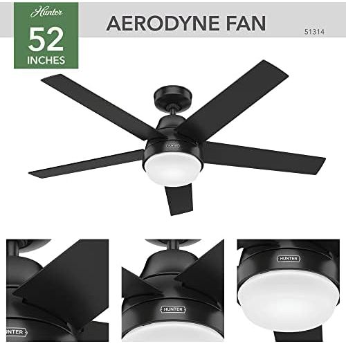  Hunter Fan Company 51314 Aerodyne Ceiling Fan, 52, Matte Black