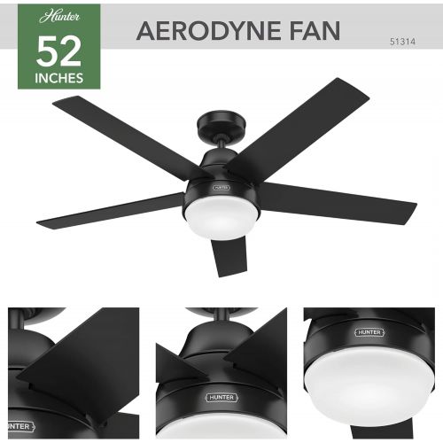  Hunter Fan Company 51314 Aerodyne Ceiling Fan, 52, Matte Black