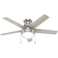 Hunter Fan Company 50278 Hunter Anslee Indoor Low Profile Ceiling Fan with LED Light and Pull Chain Control, 46, Brushed Nickel Finish