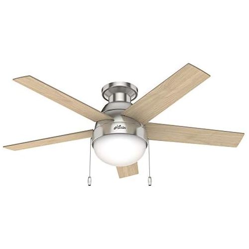  Hunter Fan Company 50278 Hunter Anslee Indoor Low Profile Ceiling Fan with LED Light and Pull Chain Control, 46, Brushed Nickel Finish