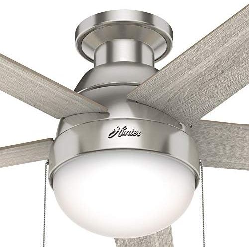  Hunter Fan Company 50278 Hunter Anslee Indoor Low Profile Ceiling Fan with LED Light and Pull Chain Control, 46, Brushed Nickel Finish