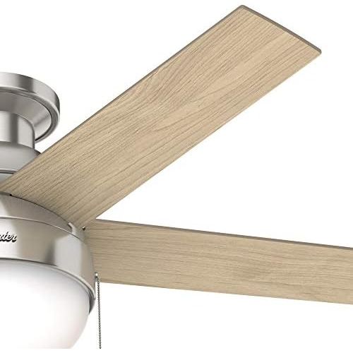  Hunter Fan Company 50278 Hunter Anslee Indoor Low Profile Ceiling Fan with LED Light and Pull Chain Control, 46, Brushed Nickel Finish