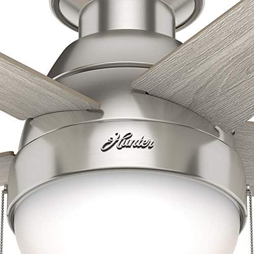  Hunter Fan Company 50278 Hunter Anslee Indoor Low Profile Ceiling Fan with LED Light and Pull Chain Control, 46, Brushed Nickel Finish