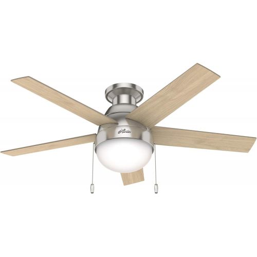  Hunter Fan Company 50278 Hunter Anslee Indoor Low Profile Ceiling Fan with LED Light and Pull Chain Control, 46, Brushed Nickel Finish