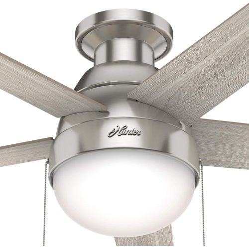  Hunter Fan Company 50278 Hunter Anslee Indoor Low Profile Ceiling Fan with LED Light and Pull Chain Control, 46, Brushed Nickel Finish