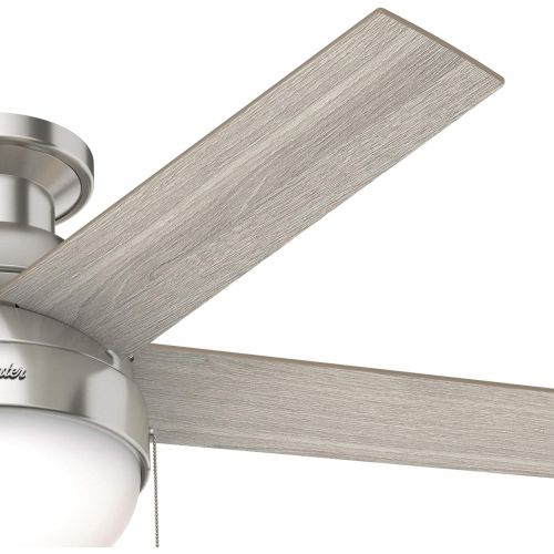  Hunter Fan Company 50278 Hunter Anslee Indoor Low Profile Ceiling Fan with LED Light and Pull Chain Control, 46, Brushed Nickel Finish