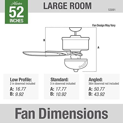  Hunter Fan Company 53091 Builder Deluxe Indoor Ceiling Fan with LED Light and Pull Chain Control, 52, New Bronze Finish