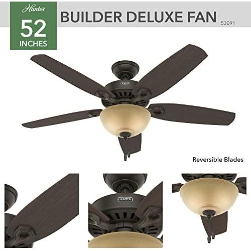  Hunter Fan Company 53091 Builder Deluxe Indoor Ceiling Fan with LED Light and Pull Chain Control, 52, New Bronze Finish