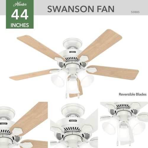  Hunter Fan Company Hunter Swanson Indoor Ceiling Fan with LED Lights and Pull Chain Control, 44, Fresh White