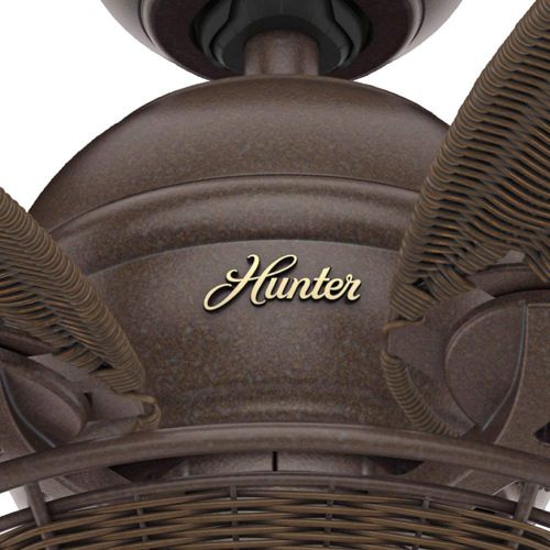  Hunter Fan Company Hunter 54095 Caribbean Breeze 54-Inch Ceiling Fan with Five Antique Dark Wicker Blades and Light Kit, Weathered Bronze