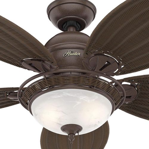  Hunter Fan Company Hunter 54095 Caribbean Breeze 54-Inch Ceiling Fan with Five Antique Dark Wicker Blades and Light Kit, Weathered Bronze