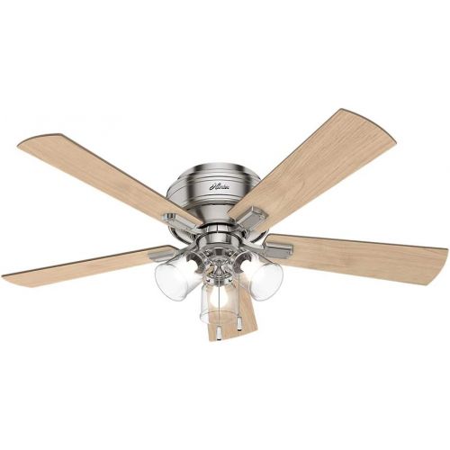  Hunter Fan Company Hunter Crestfield Indoor Low Profile Ceiling Fan with LED Light and Pull Chain Control, 52, Brushed Nickel