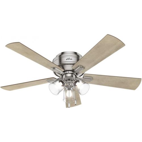  Hunter Fan Company Hunter Crestfield Indoor Low Profile Ceiling Fan with LED Light and Pull Chain Control, 52, Brushed Nickel