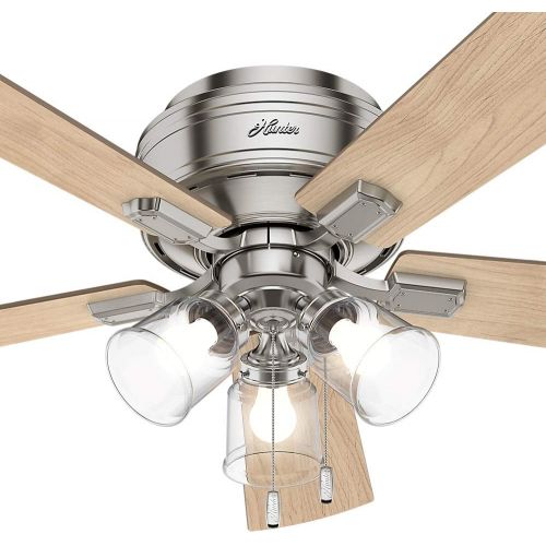  Hunter Fan Company Hunter Crestfield Indoor Low Profile Ceiling Fan with LED Light and Pull Chain Control, 52, Brushed Nickel