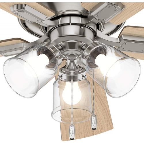  Hunter Fan Company Hunter Crestfield Indoor Low Profile Ceiling Fan with LED Light and Pull Chain Control, 52, Brushed Nickel