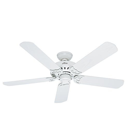  Hunter Fan Company 53125 Bridgeport 52 Inch Versatile Indoor/Outdoor Damp-Rated Home Ceiling Fan with Pull Chain Control without Light Fixture, 52, White finish