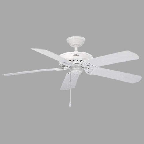  Hunter Fan Company 53125 Bridgeport 52 Inch Versatile Indoor/Outdoor Damp-Rated Home Ceiling Fan with Pull Chain Control without Light Fixture, 52, White finish