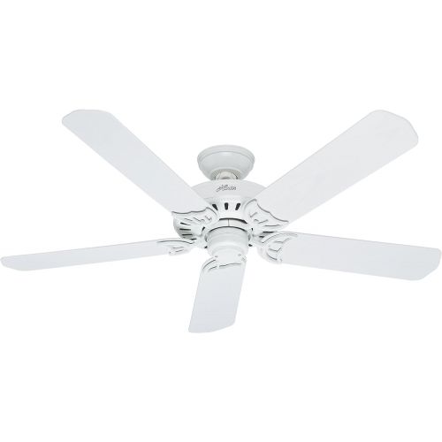  Hunter Fan Company 53125 Bridgeport 52 Inch Versatile Indoor/Outdoor Damp-Rated Home Ceiling Fan with Pull Chain Control without Light Fixture, 52, White finish