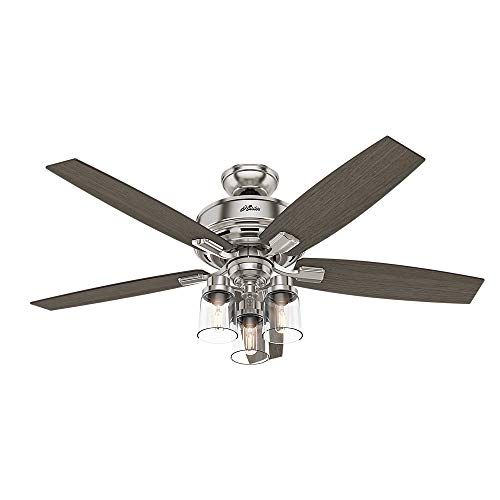  Hunter Fan Company Hunter Bennett Indoor Ceiling Fan with LED Light and Remote Control, 52, Brushed Nickel