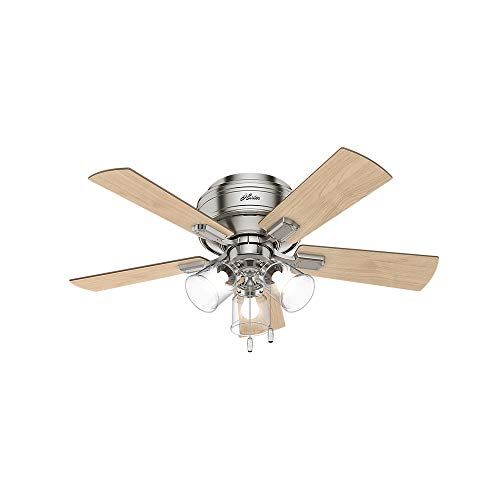  Hunter Fan Company Hunter Crestfield Indoor Low Profile Ceiling Fan with LED Light and Pull Chain Control, 42, Brushed Nickel