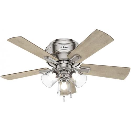  Hunter Fan Company Hunter Crestfield Indoor Low Profile Ceiling Fan with LED Light and Pull Chain Control, 42, Brushed Nickel