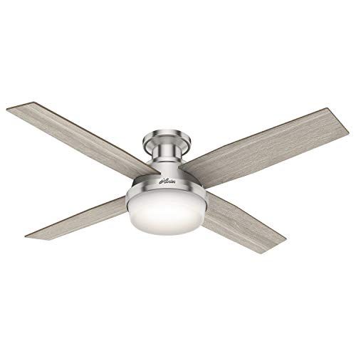  Hunter Fan Company 50283 Dempsey Indoor Low Profile Ceiling Fan with LED Light and Remote Control, 52, Brushed Nickel Finish