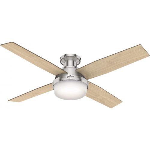  Hunter Fan Company 50283 Dempsey Indoor Low Profile Ceiling Fan with LED Light and Remote Control, 52, Brushed Nickel Finish