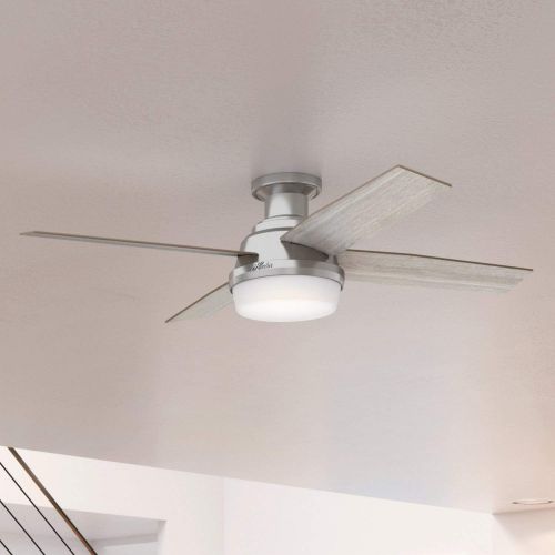  Hunter Fan Company 50283 Dempsey Indoor Low Profile Ceiling Fan with LED Light and Remote Control, 52, Brushed Nickel Finish