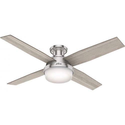  Hunter Fan Company 50283 Dempsey Indoor Low Profile Ceiling Fan with LED Light and Remote Control, 52, Brushed Nickel Finish