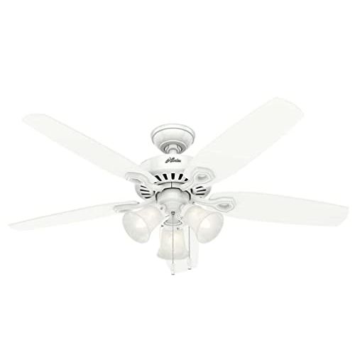 Hunter Fan Company 53236 Hunter Builder Plus Indoor Ceiling Fan with Lights and Pull Chain Control, 52, Snow White Finish