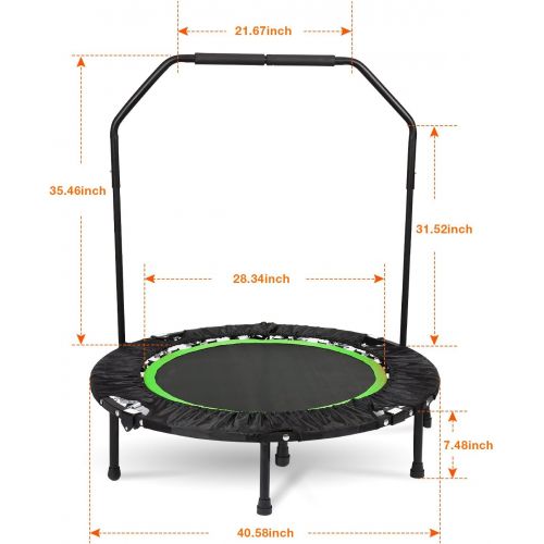  Hurbo Fitness Workout 40 Rebounder Trampolines Foldable Exercise Trampoline with Handrail for Adults or Kids [US Stock]